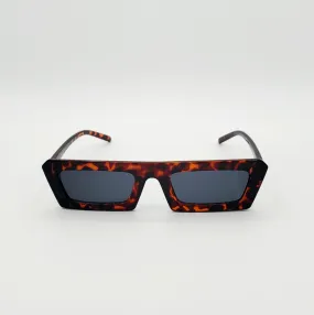 80s Style Flat Bridge Angular Sunglasses - Tortoiseshell