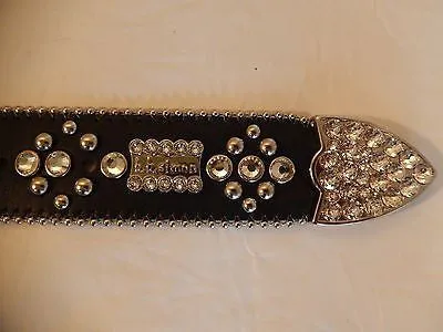 b.b. Simon Black Leather Quad Studded Crystal Belt