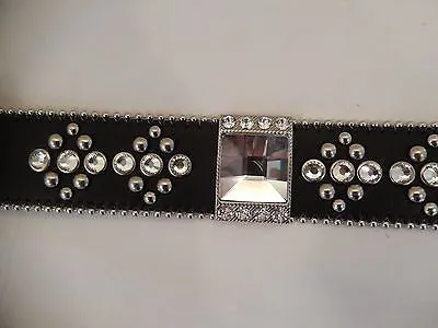 b.b. Simon Black Leather Quad Studded Crystal Belt