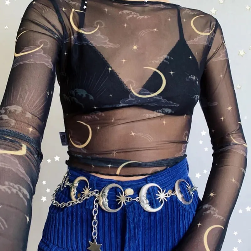 benpaolv Crescent Moon and Stars Chain Belt Celestial Aesthetic