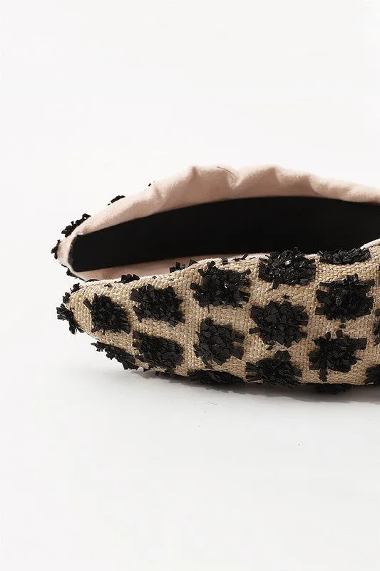 Black and Natural Straw Top Knot Headband