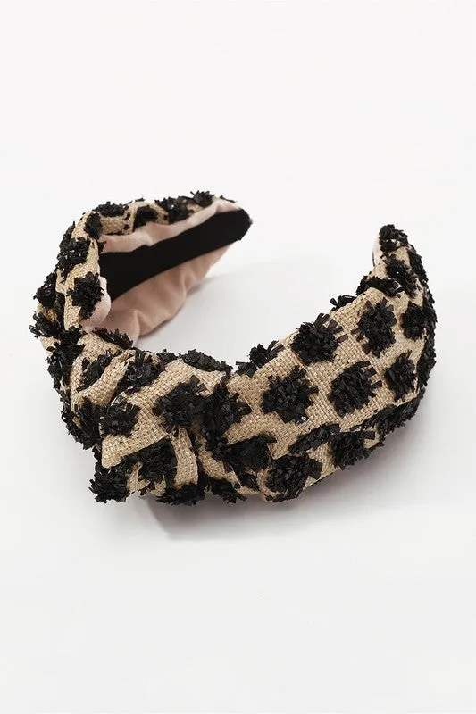 Black and Natural Straw Top Knot Headband