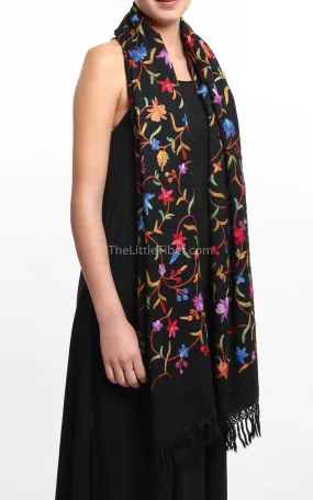 Black Beauty Embroidered Wool Shawl - Black Beauty