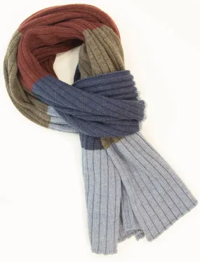 Blue Colour Blocked Ribbed Knitted Wool Scarf