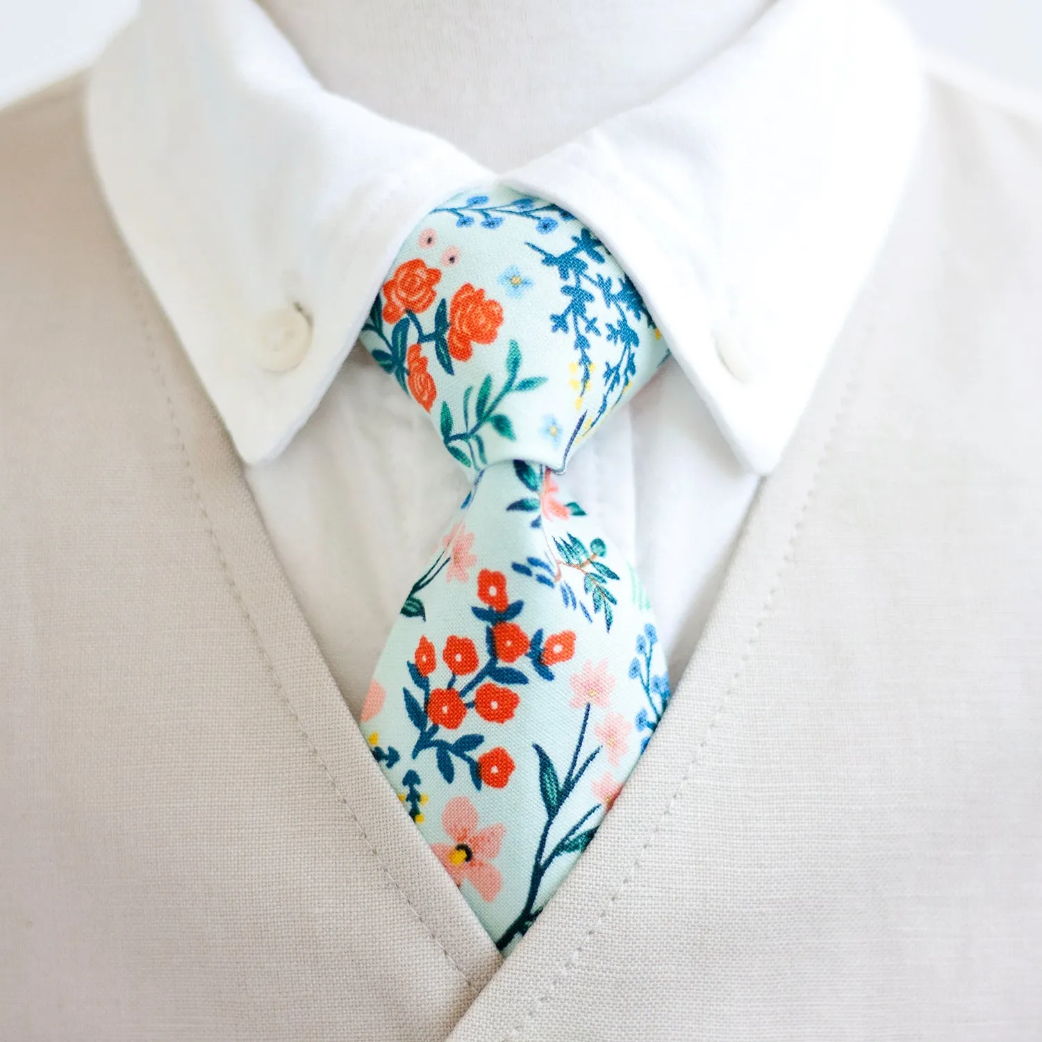 Boy's Pocket Square / Mint Metallic Floral