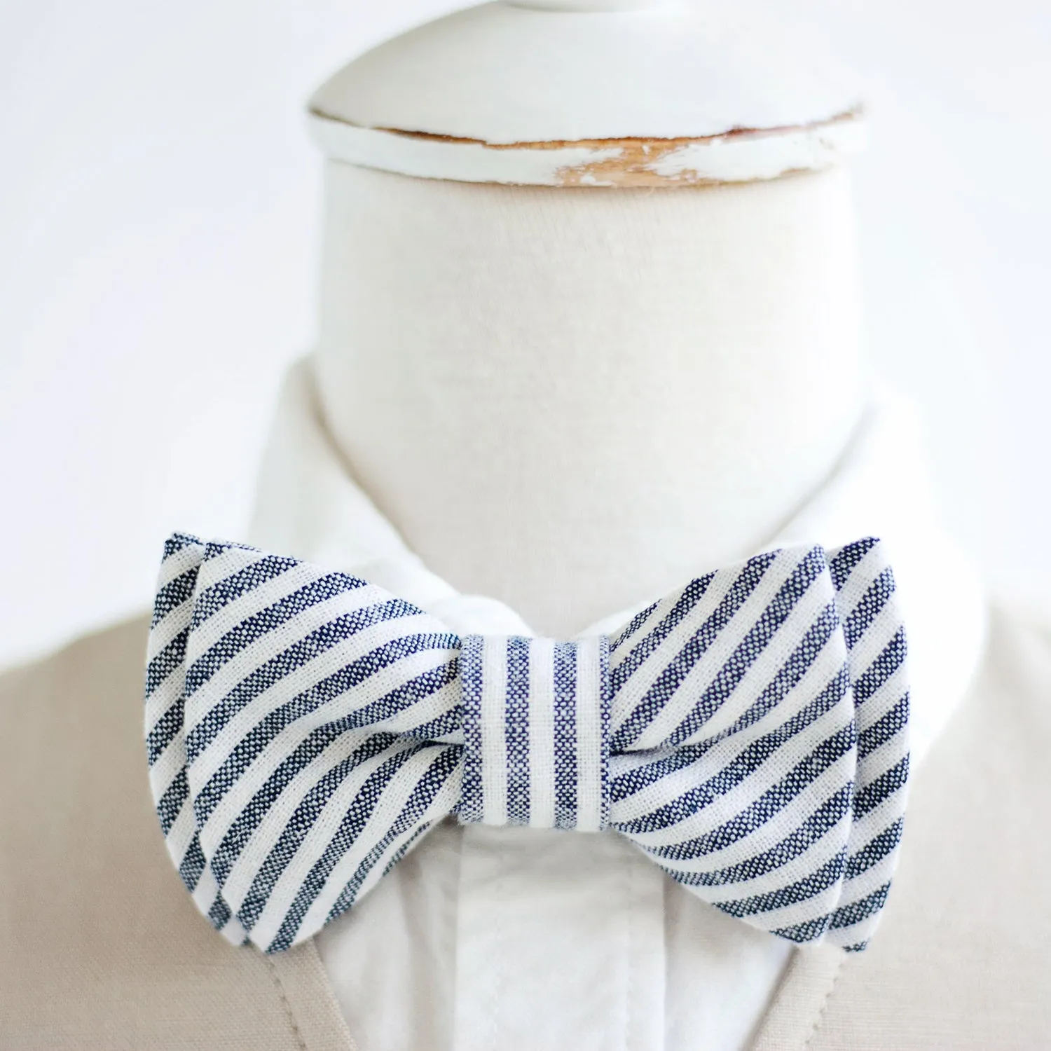 Boy's Pocket Square / Navy Linen Stripe