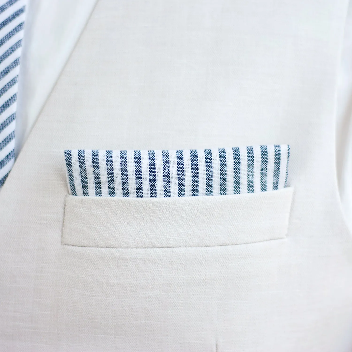 Boy's Pocket Square / Navy Linen Stripe