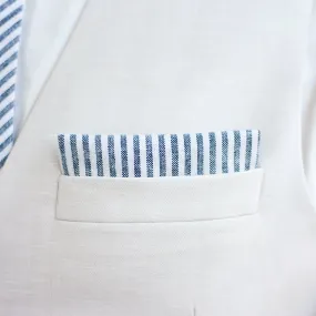 Boy's Pocket Square / Navy Linen Stripe