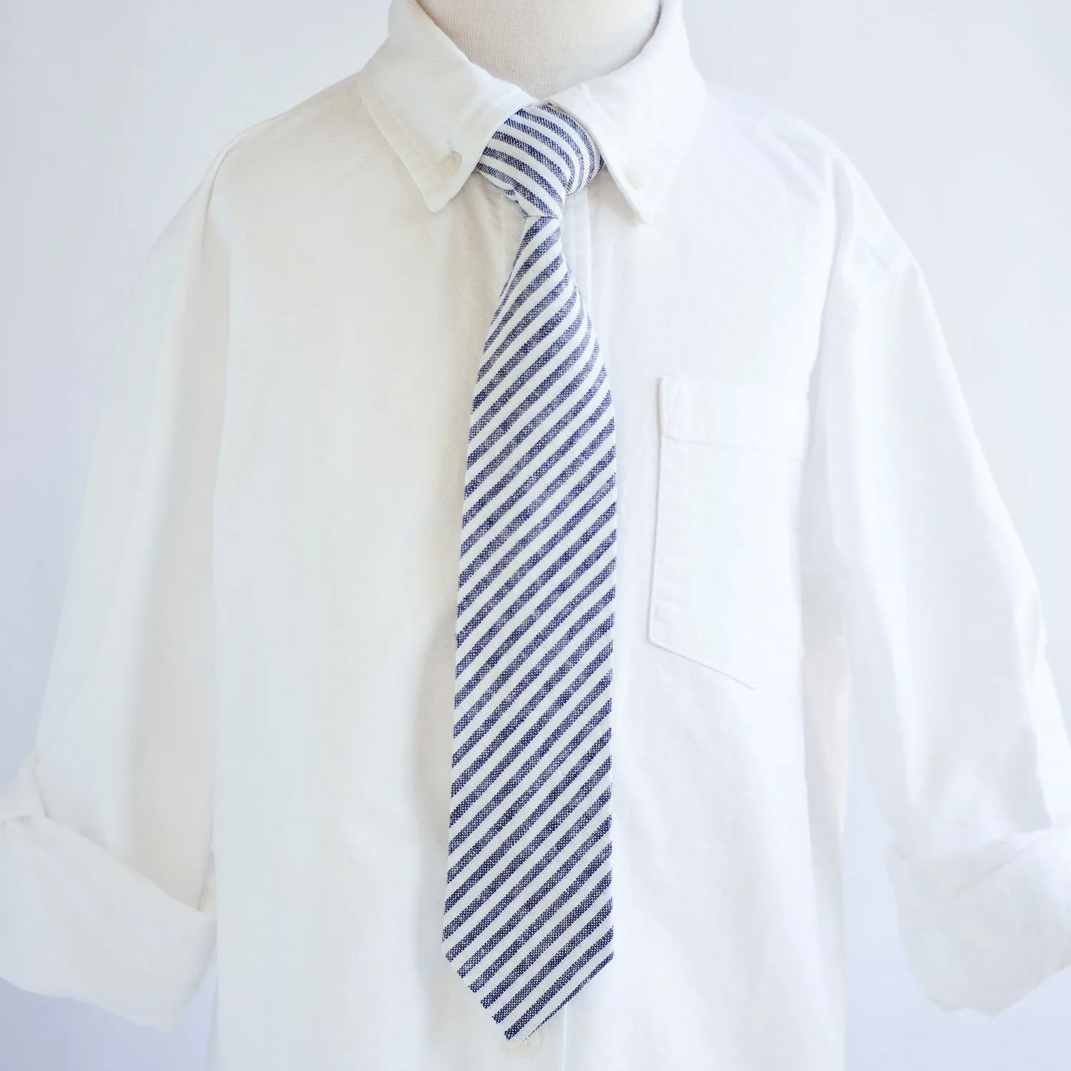 Boy's Pocket Square / Navy Linen Stripe