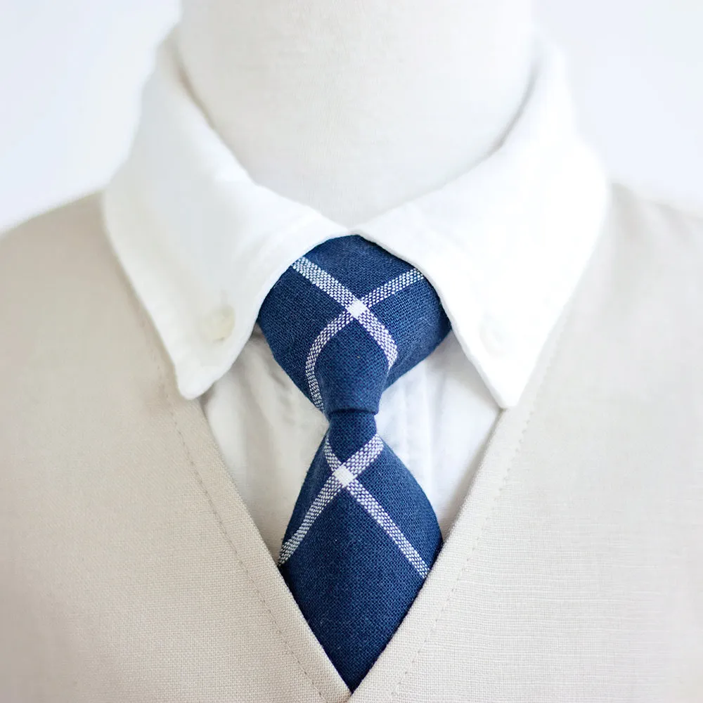 Boy's Pocket Square / Navy Linen Window Pane