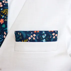 Boy's Pocket Square / Navy Metallic Floral