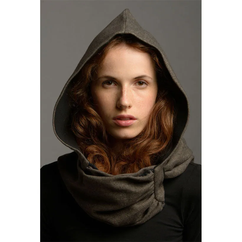 Brown Tweed Hooded Scarf