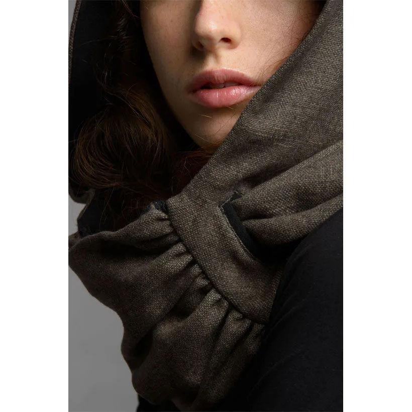 Brown Tweed Hooded Scarf