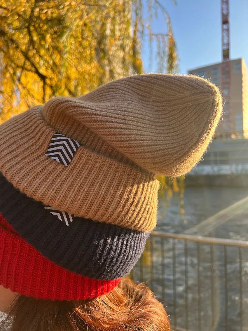 Cashmere Wool Scarf and Hat in Pomegranate Red Color