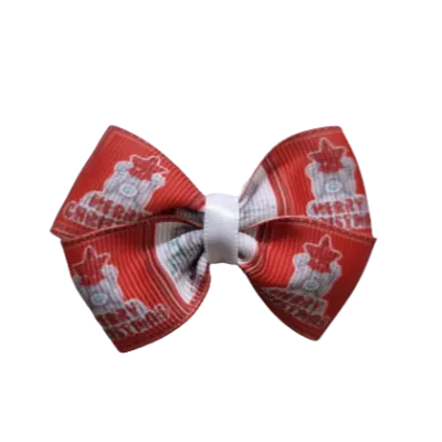 Christmas Hair Accessories - Cherish Hair Bow Teddy Merry Christmas