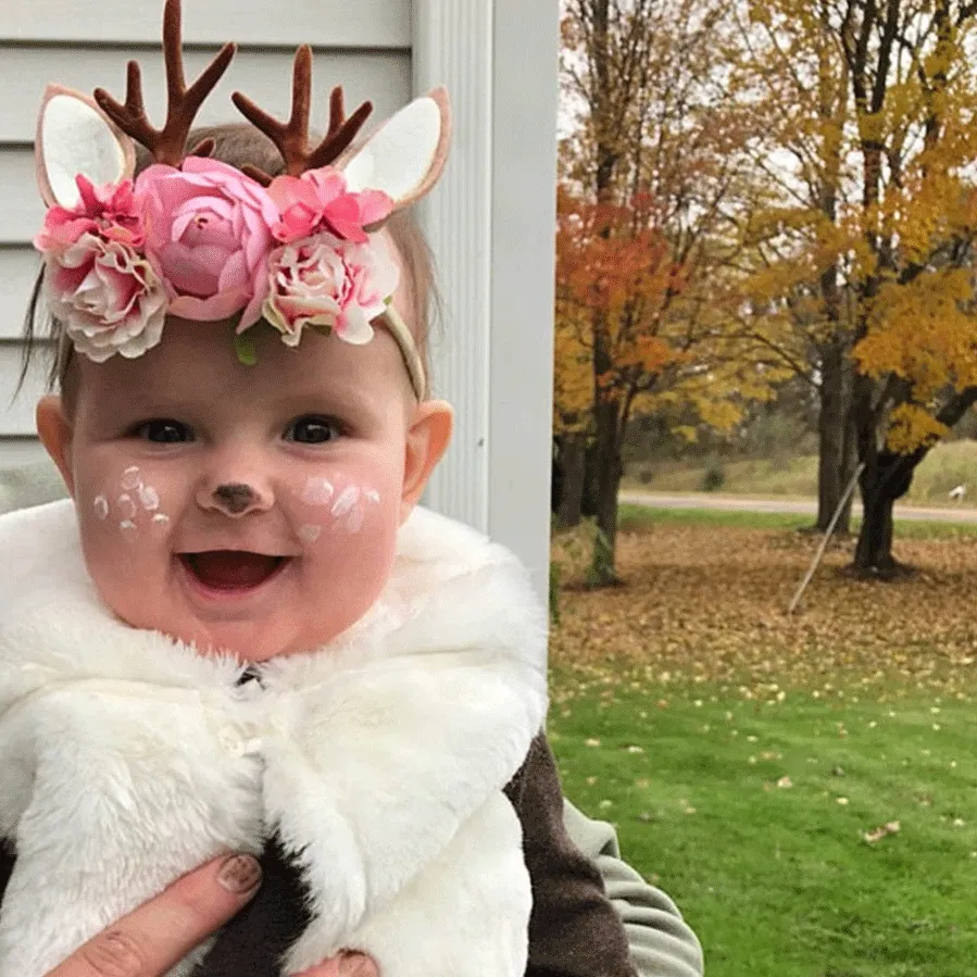 Christmas Holiday Antler Reindeer Floral Baby Girls Headband - Pink (Style 2)