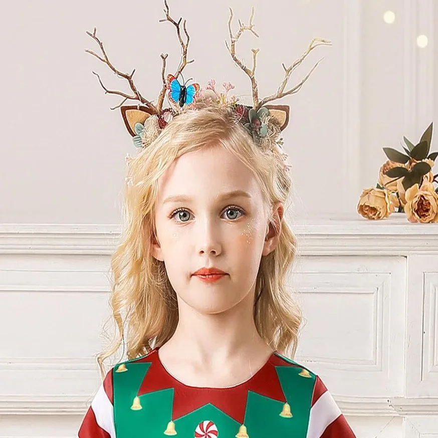 Christmas Holiday Reindeer Floral Headband Adult Child - (Style 4)