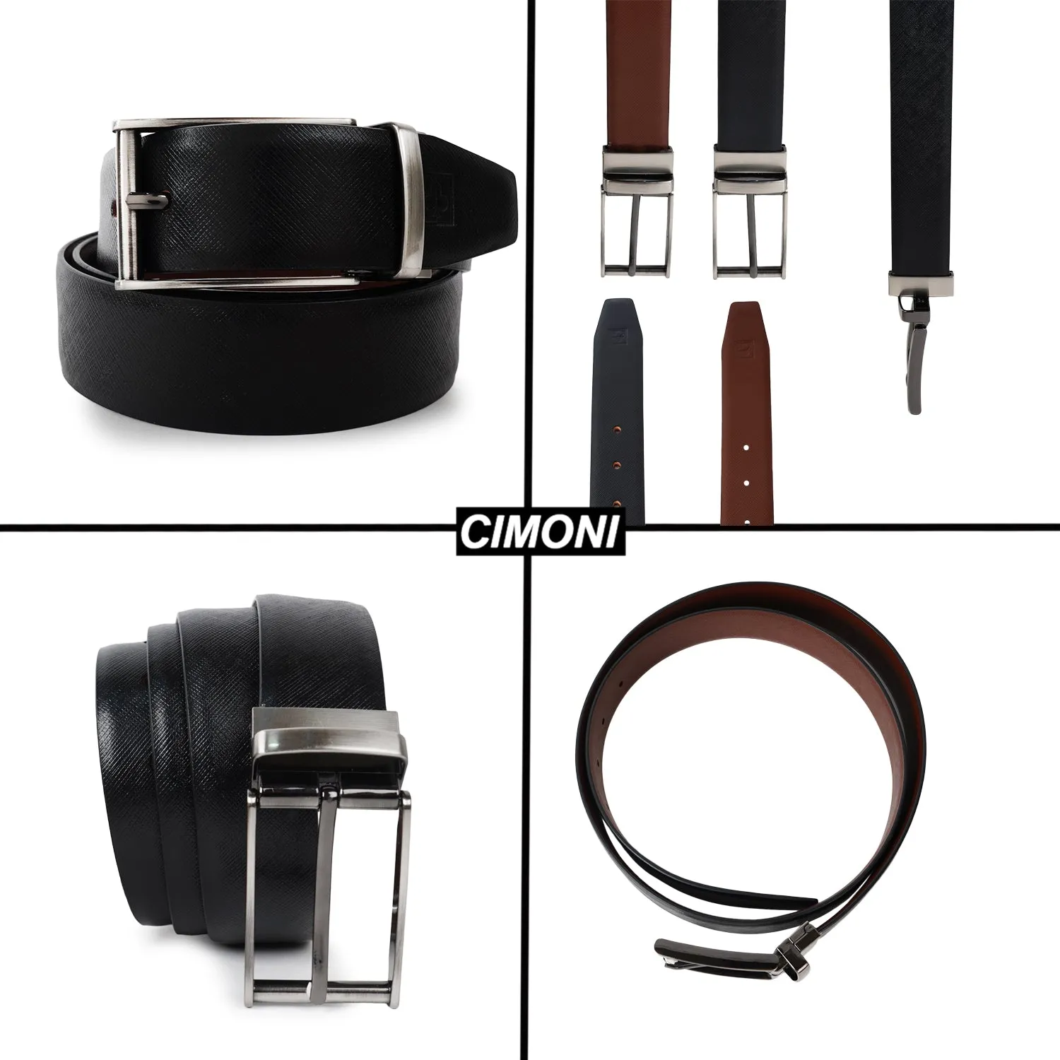 CIMONI MEN'S REVERSIBLE BELT BLACK & BROWN TEXTURE  ( 1 Year Gurantee)