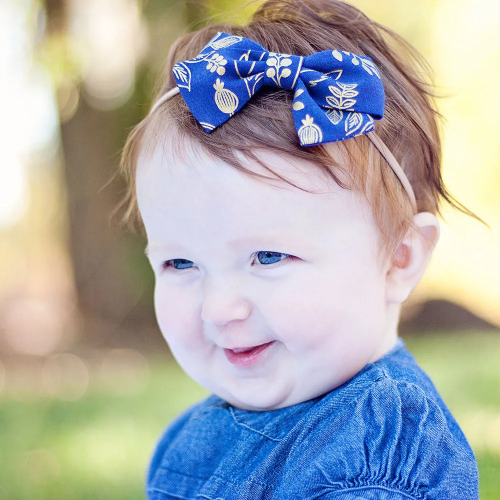 Classic Hair Bow Clip Or Headband / Birch Floral In Periwinkle