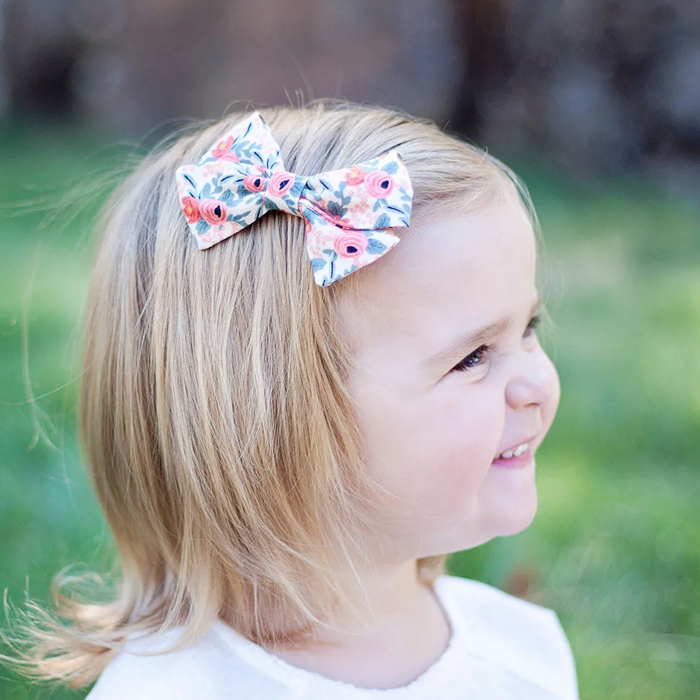 Classic Hair Bow Clip Or Headband / Birch Floral In Periwinkle