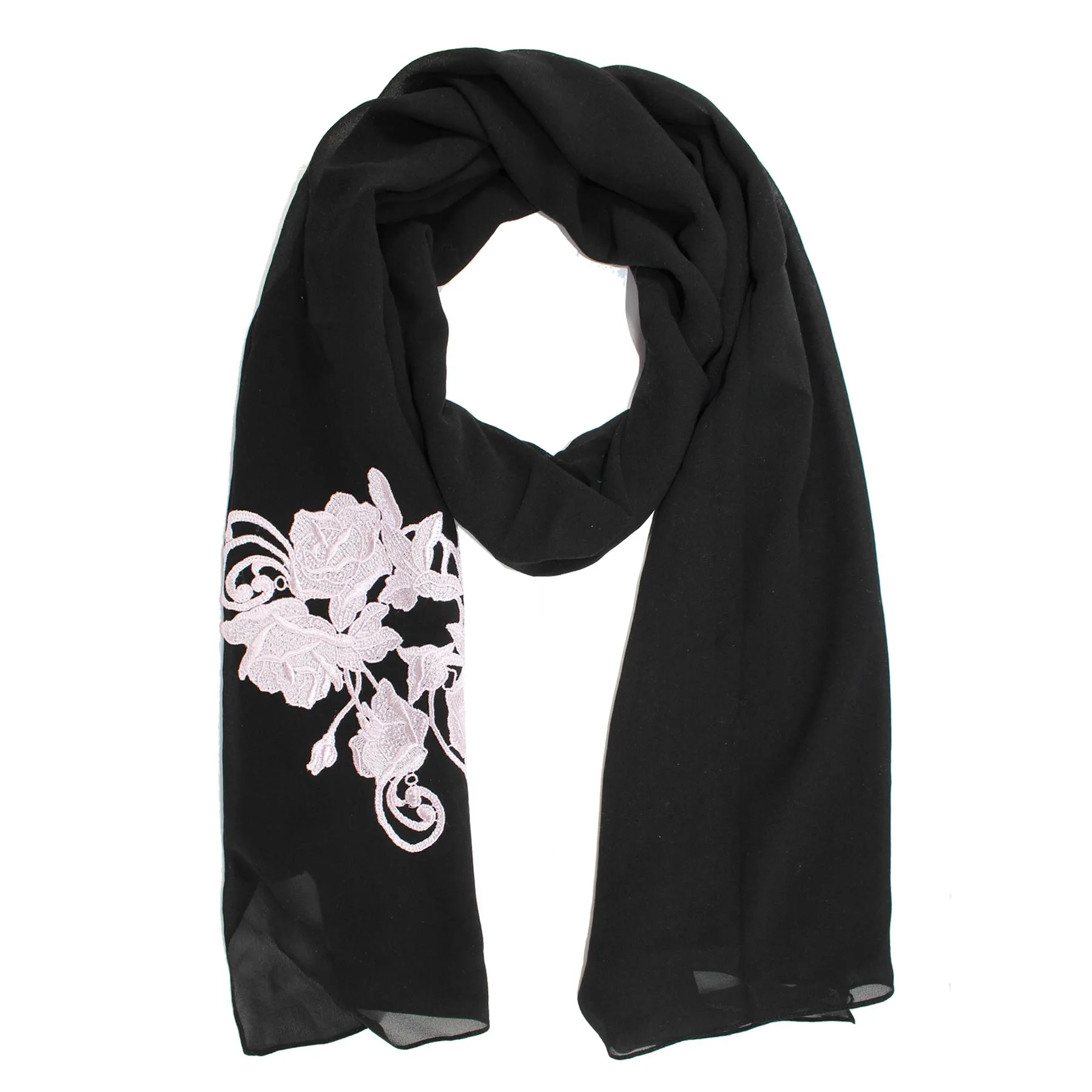 Dolce & Gabbana Women Scarf Black Pink Floral Embroidery - Chiffon Silk Shawl SALE