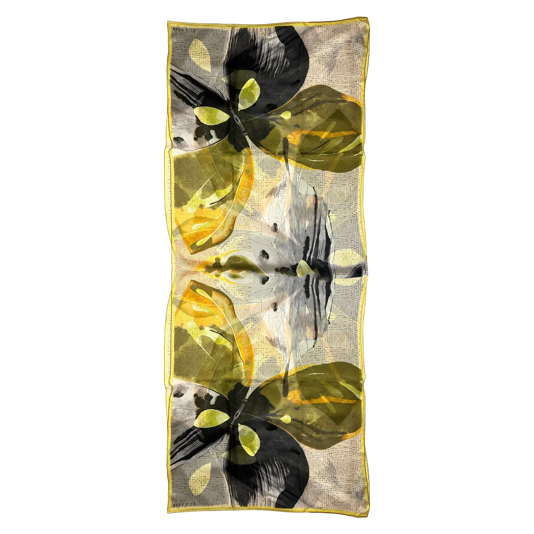 Elie Saab Scarf Olive Gray Glen Check Butterfly Design - Chiffon Silk Designer Shawl