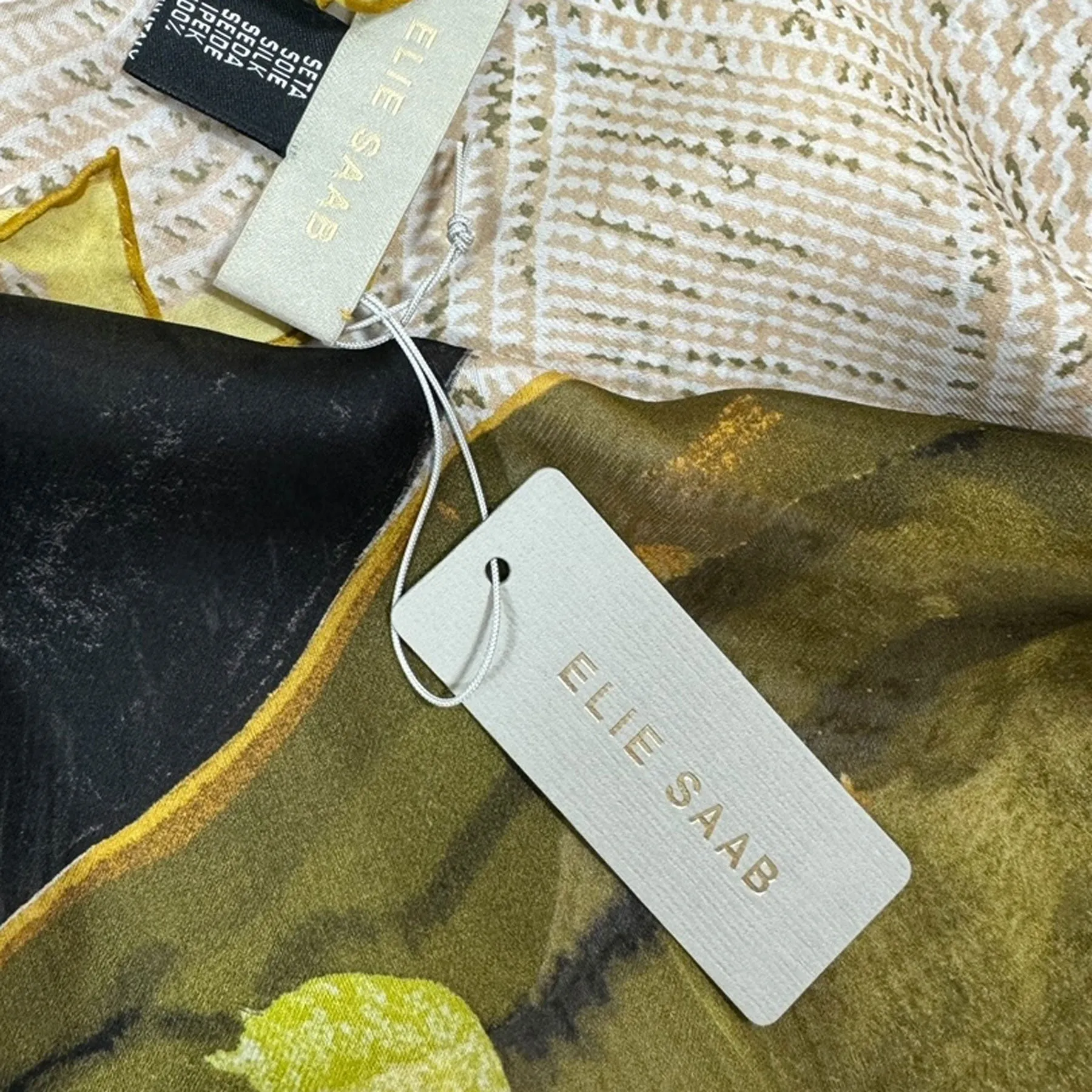 Elie Saab Scarf Olive Gray Glen Check Butterfly Design - Chiffon Silk Designer Shawl