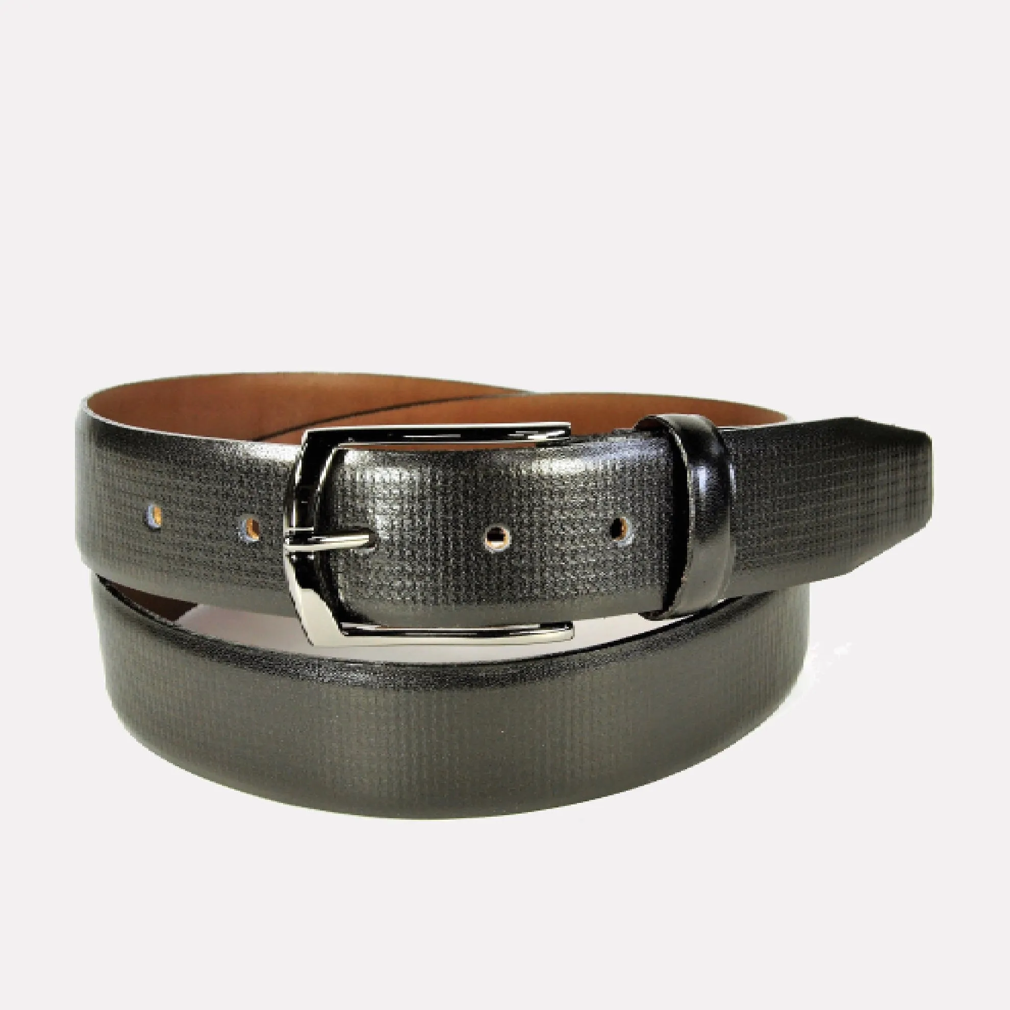 Embossed Houndstooth Leather Belt / Black