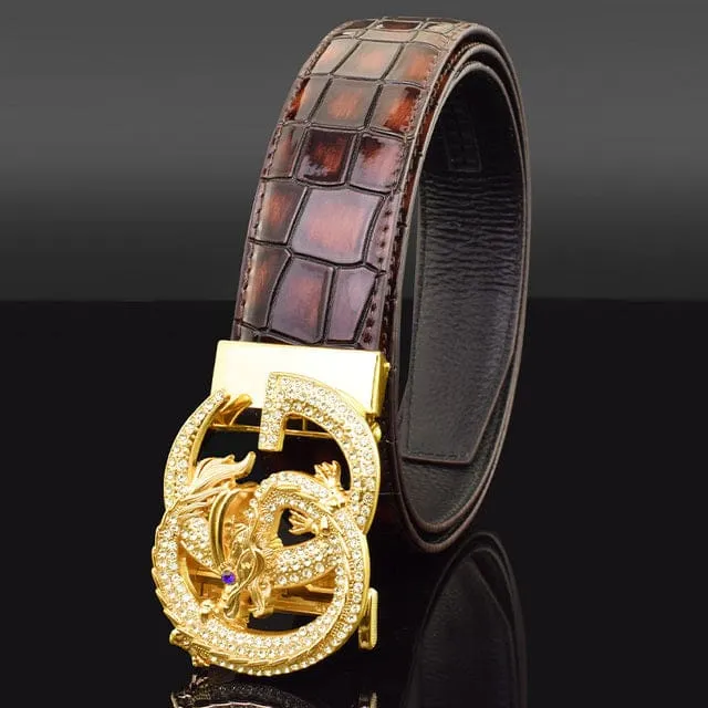 Genuine Leather Fancy Dragon Automatic Buckle Men Belt