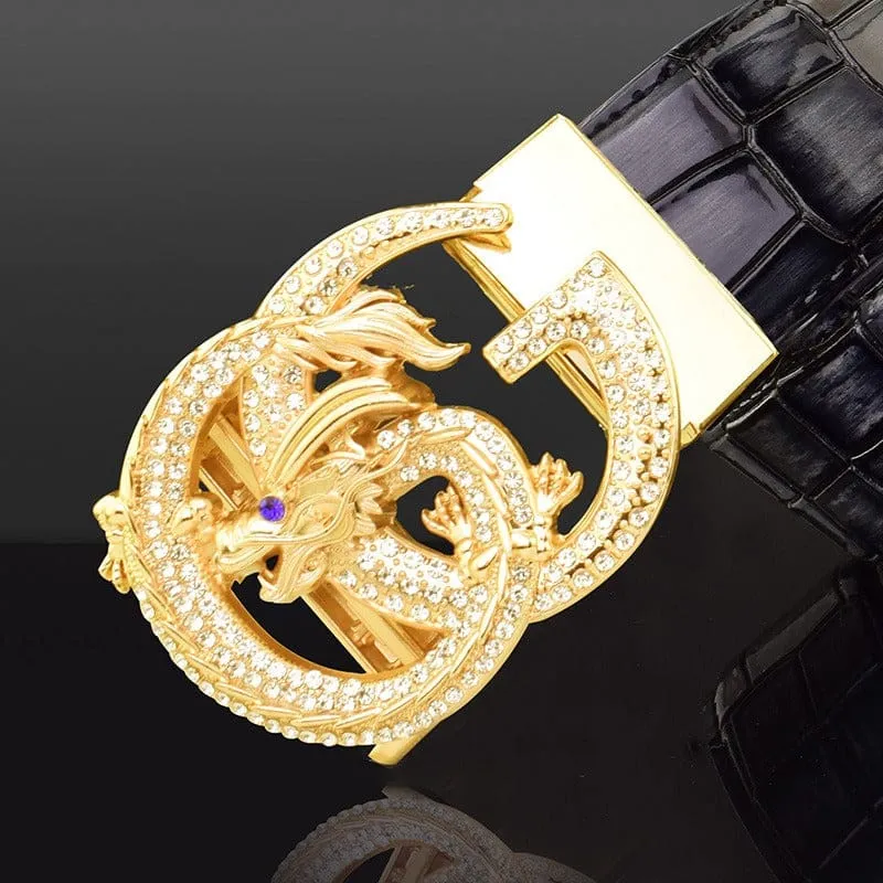 Genuine Leather Fancy Dragon Automatic Buckle Men Belt