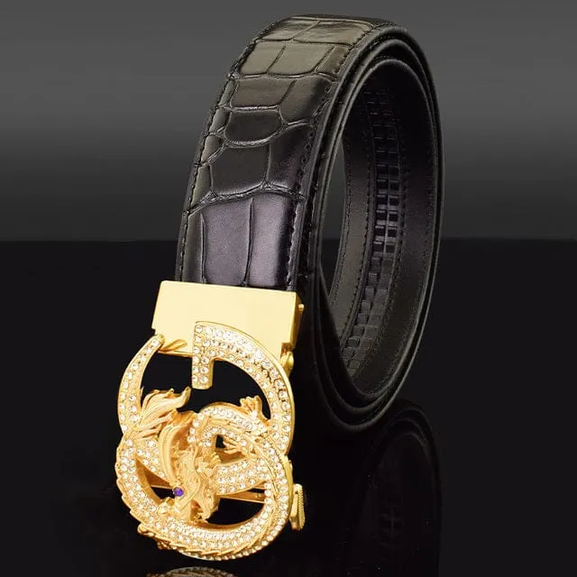 Genuine Leather Fancy Dragon Automatic Buckle Men Belt