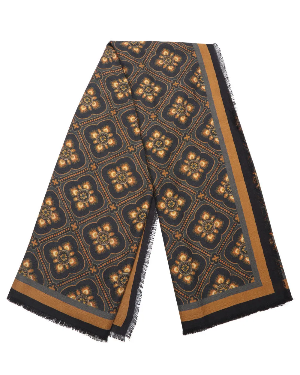 Graphic Silk & Cashmere Scarf in Brown