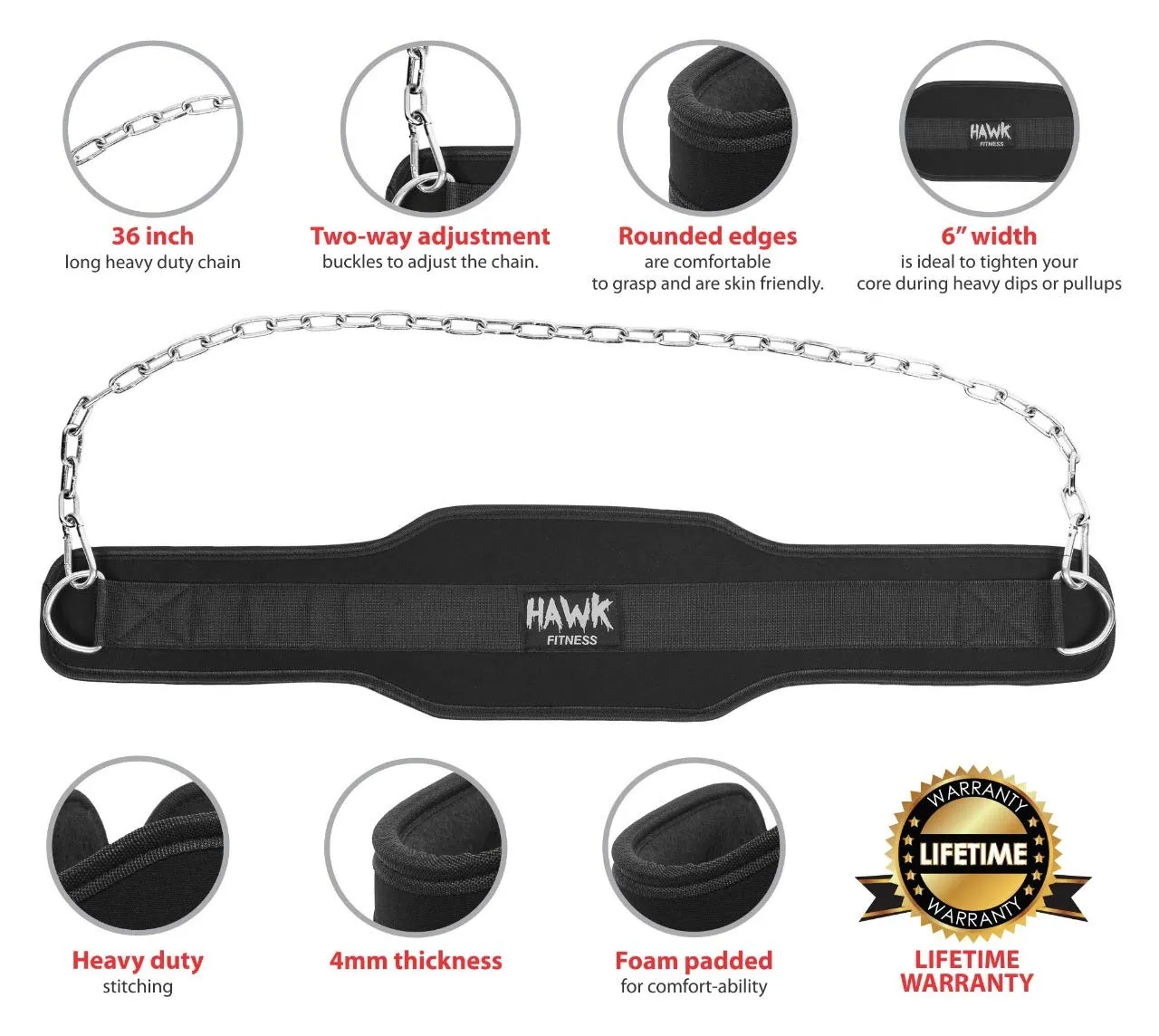 Hawk Fitness Dip Belt With Chain For Men & Women Dipping Pull Up Belt Crossfit Weight Lifting Training Gym Bodybuilding Weightlifting!