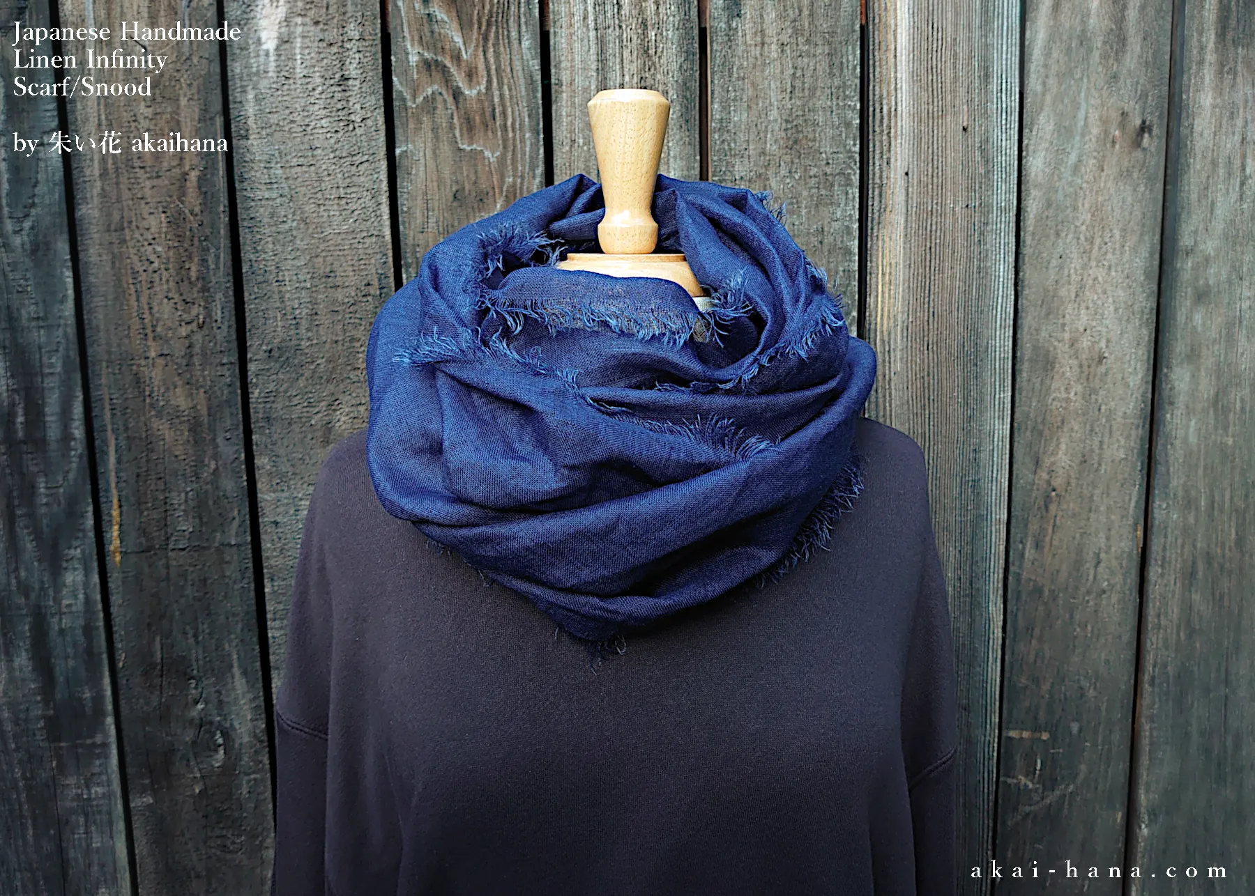 Japanese Indigo Linen Infinity Scarf, Blue, sif0021