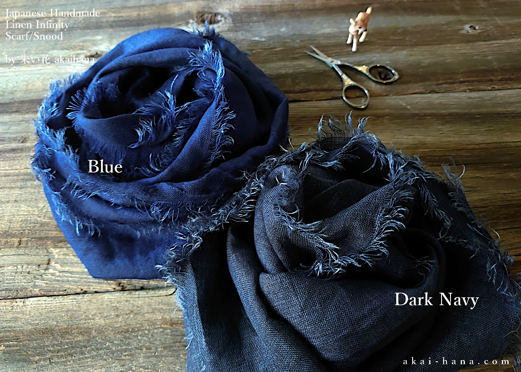 Japanese Indigo Linen Infinity Scarf, Blue, sif0021