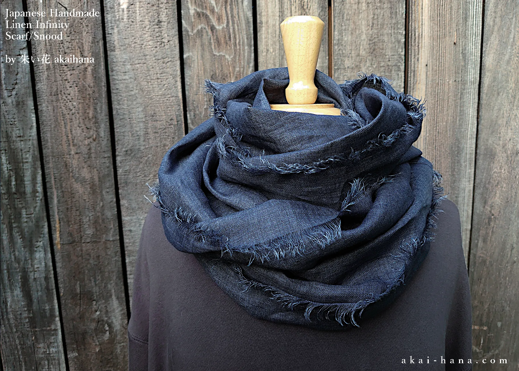 Japanese Indigo Linen Infinity Scarf, Dark Navy, sif0020