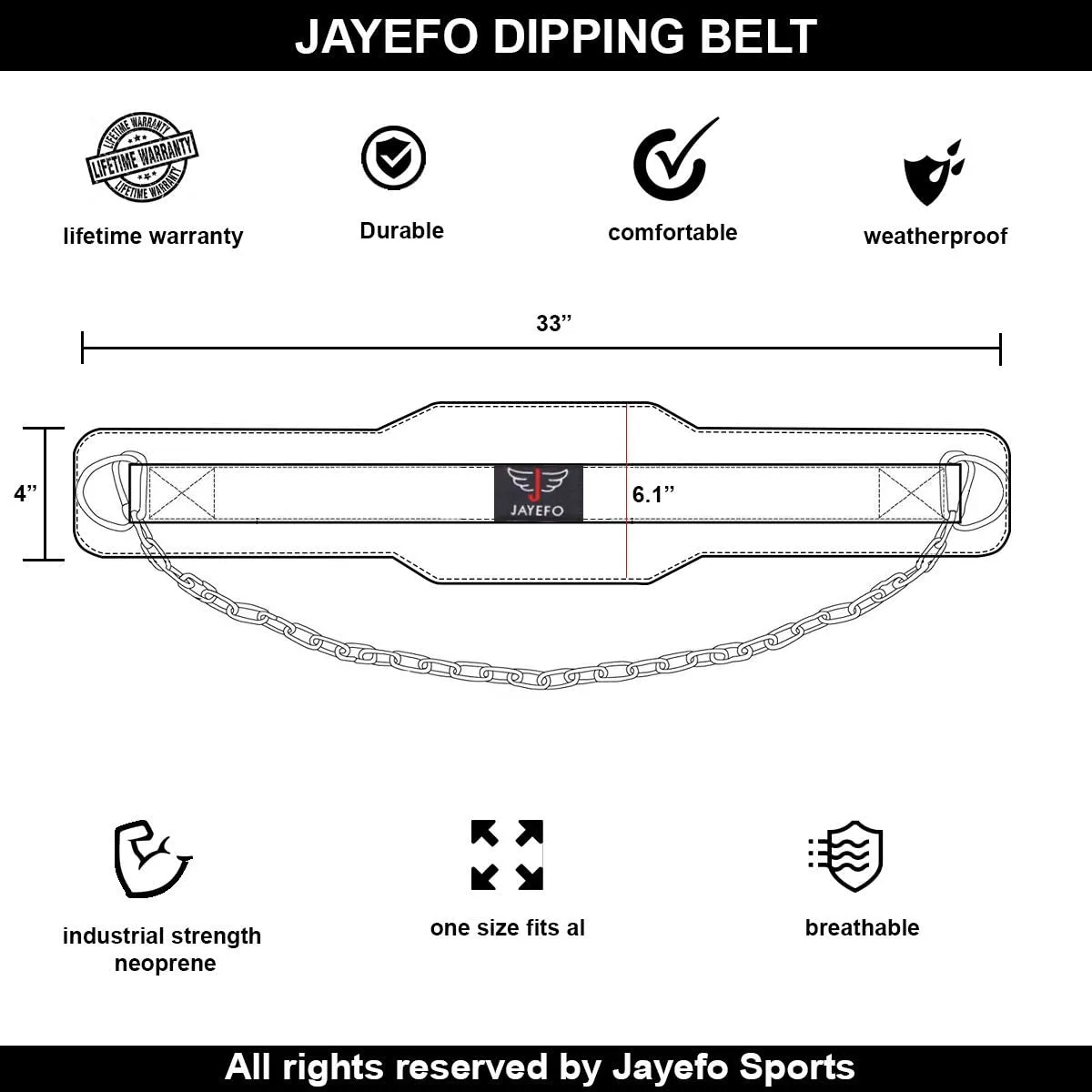 Jayefo DIP Belt with Chain Industrial Strength Steel 36 INCHES Weighted Chain for DIPS Pull UPS Weight Lifting Crossfit ONE Size FITS All