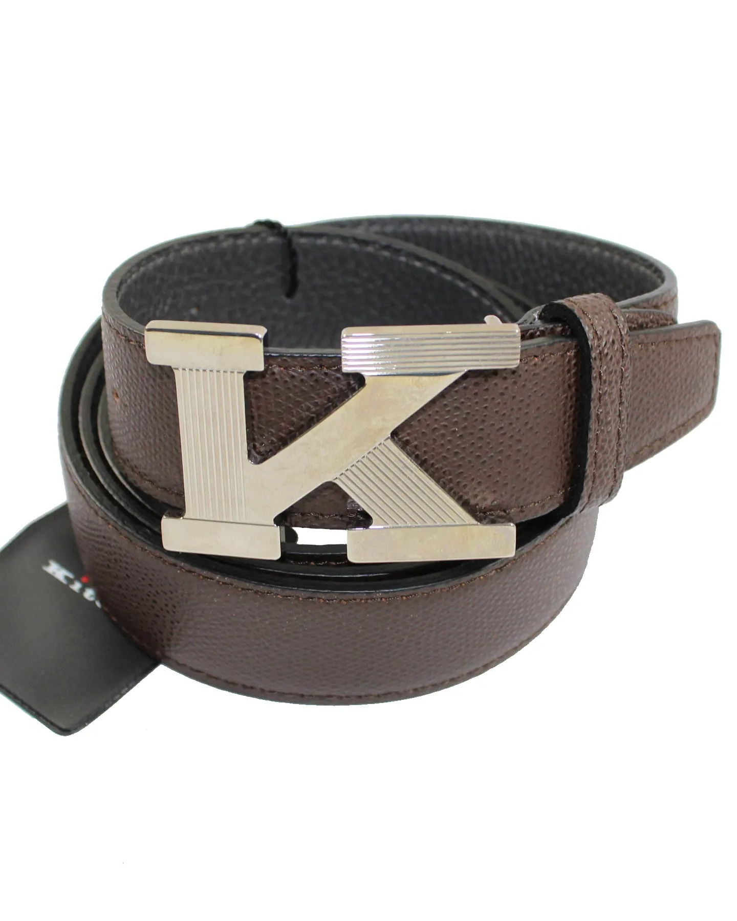 Kiton Belt Brown Grain Leather K Buckle Men Belt 90/ 36 SALE