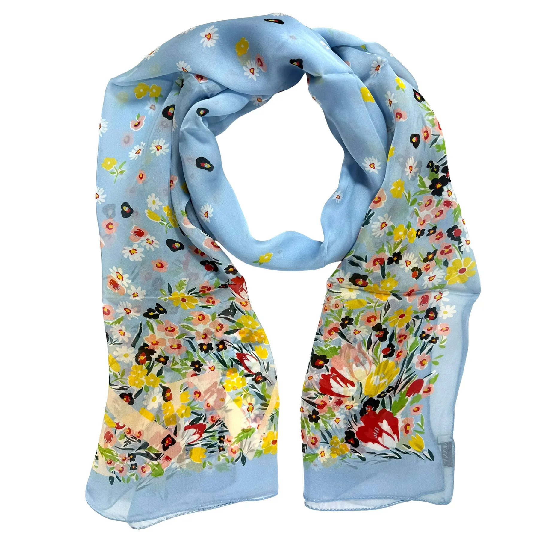 Lanvin Scarf Blue Floral Design - Chiffon Silk Shawl