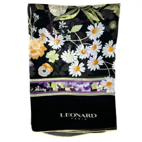 Leonard Paris Scarf Yellow Green Purple Floral Design - Chiffon Silk Shawl