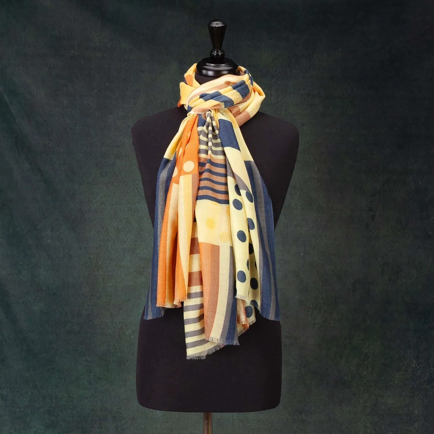 Luxe Geometric Shawl Butterscotch & Navy