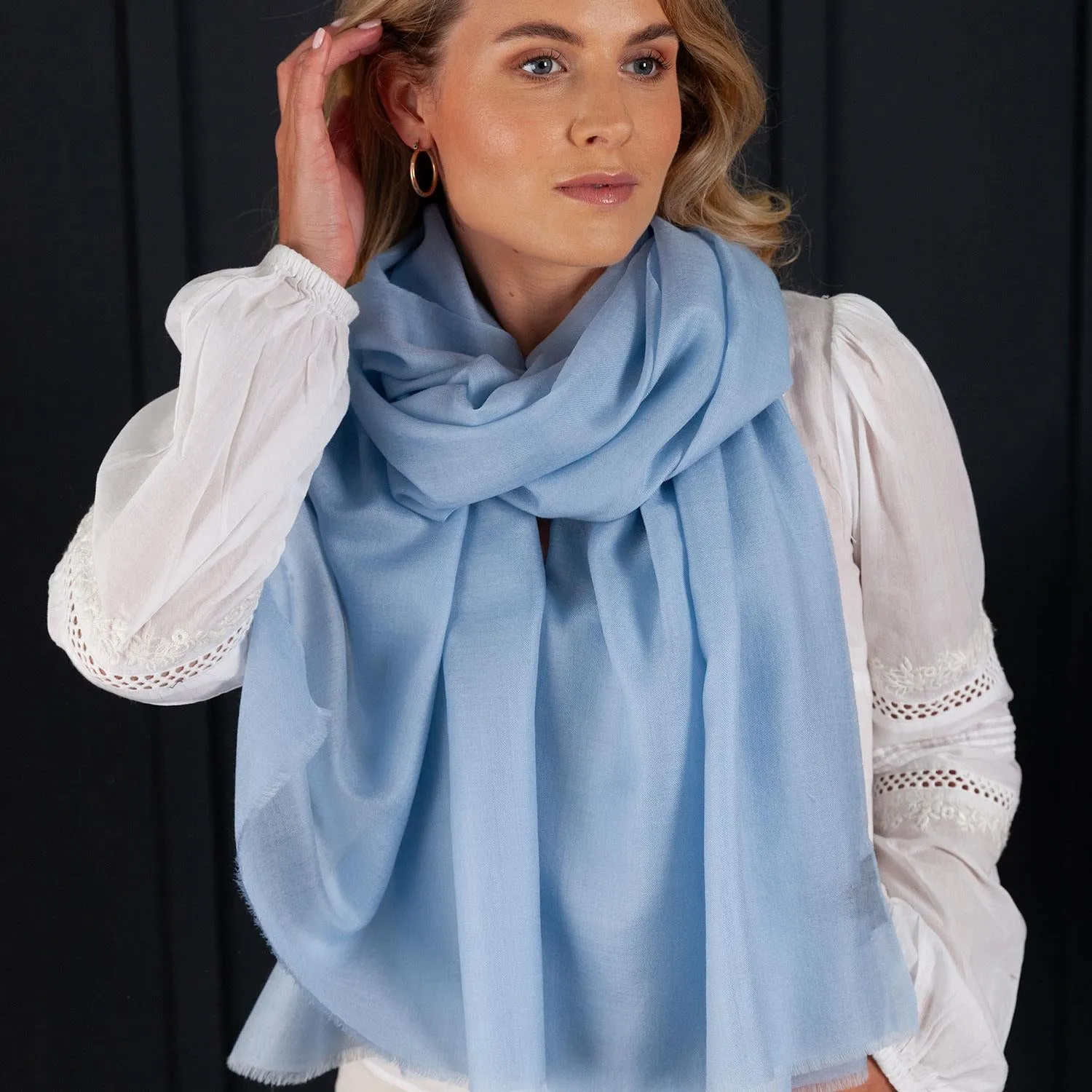 Luxe Merino Silk Shawl Light Blue