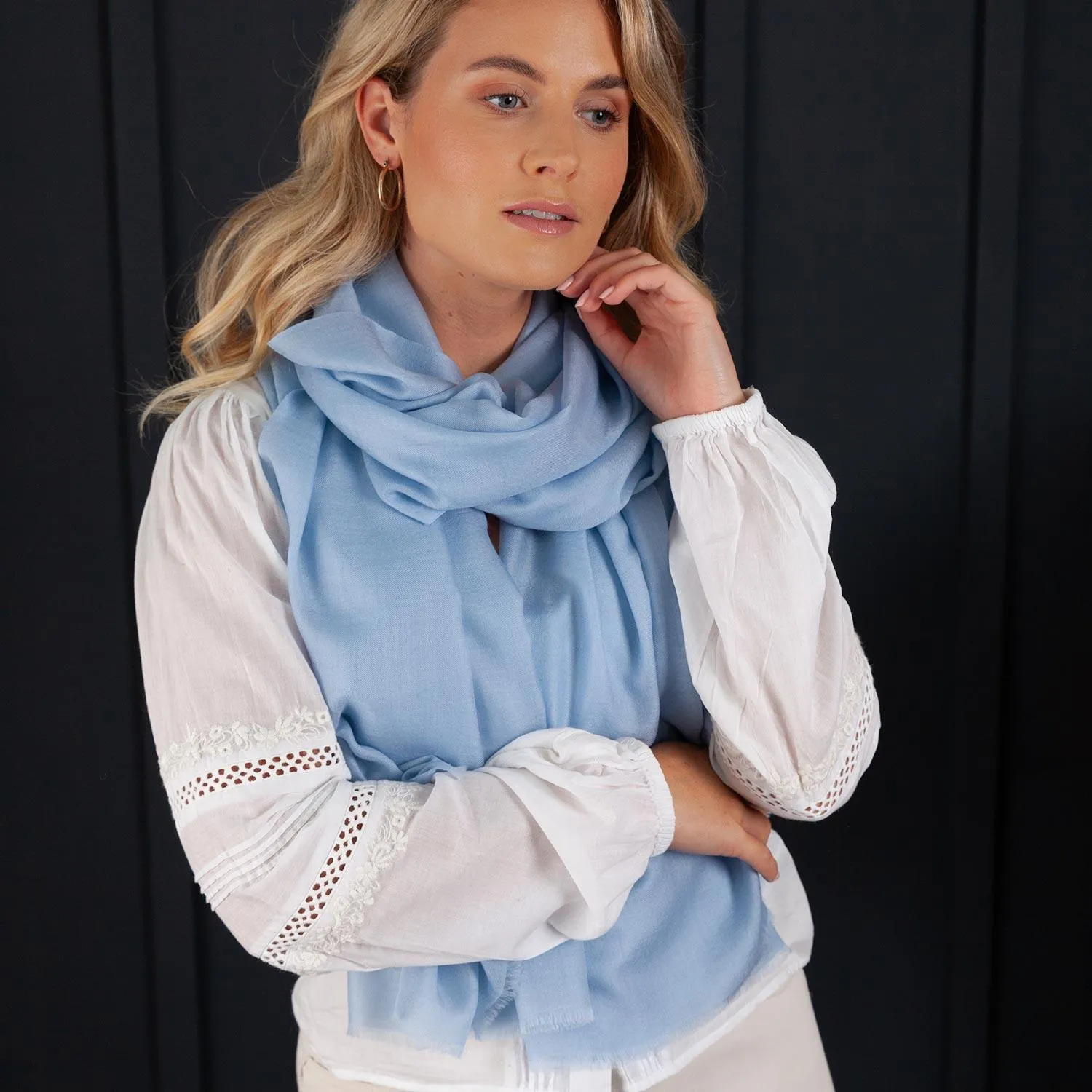 Luxe Merino Silk Shawl Light Blue