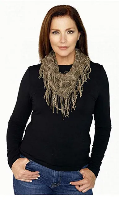 Memories Lightweight Mini Infinity Loop Fashion Tube Collar Scarf - Taupe & Brown