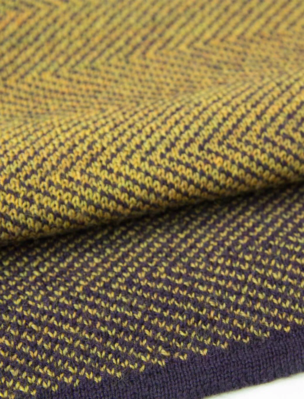 Mustard Yellow & Purple Reversible Herringbone Knitted Wool Scarf