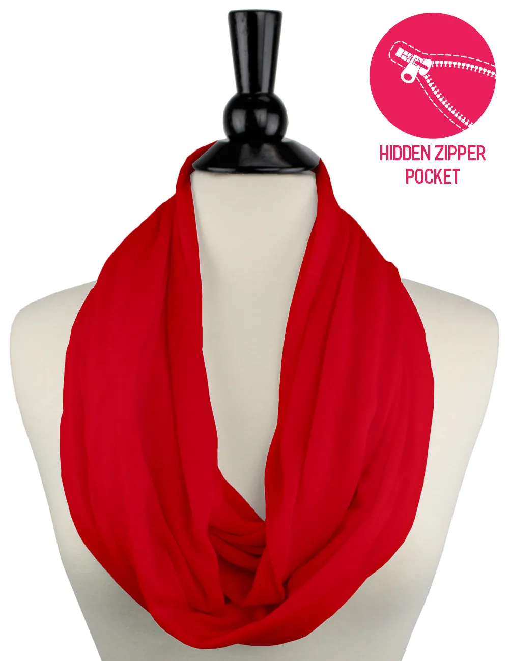 Pop Fashion Solid Color Infinity Scarf for Women with Zipper Pocket