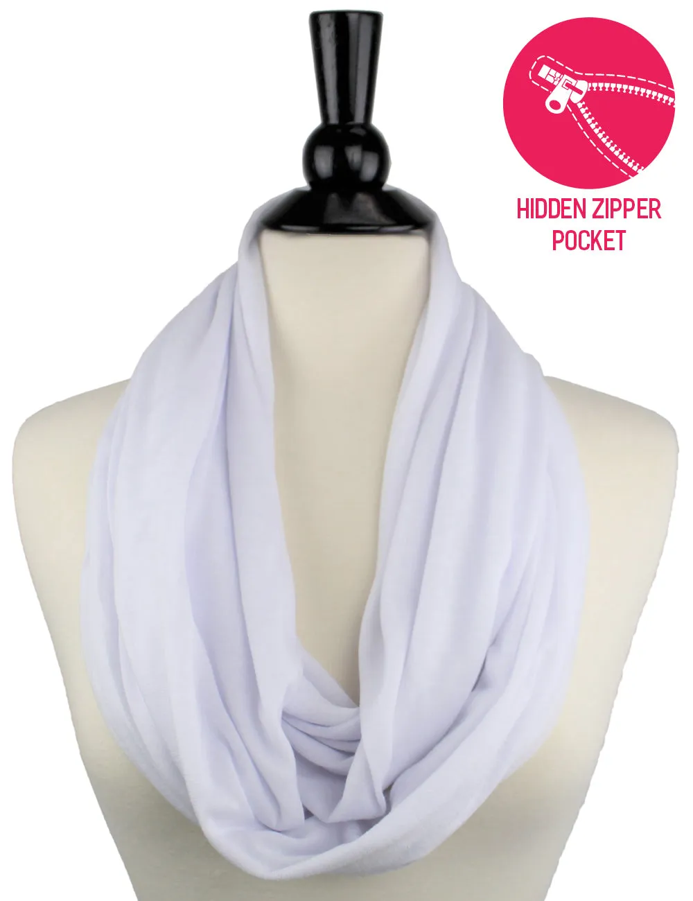 Pop Fashion Solid Color Infinity Scarf for Women with Zipper Pocket