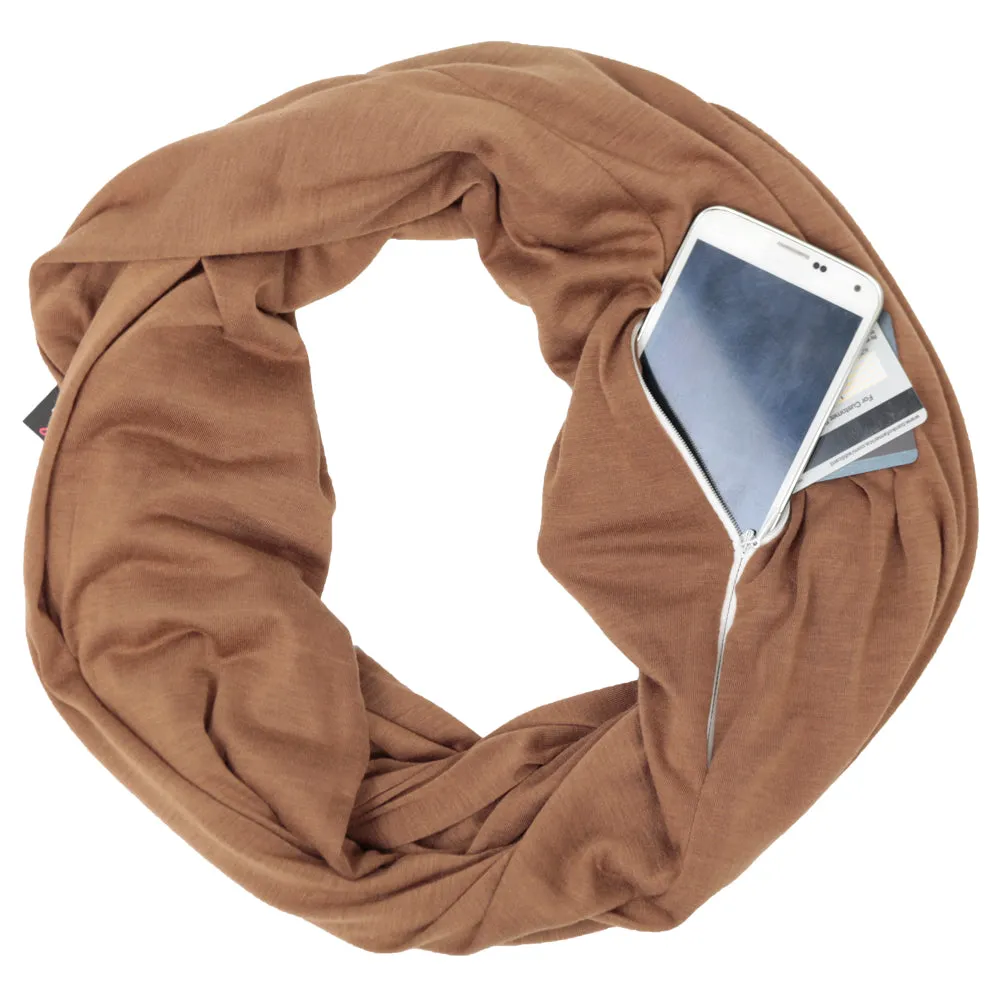 Pop Fashion Solid Color Infinity Scarf for Women with Zipper Pocket