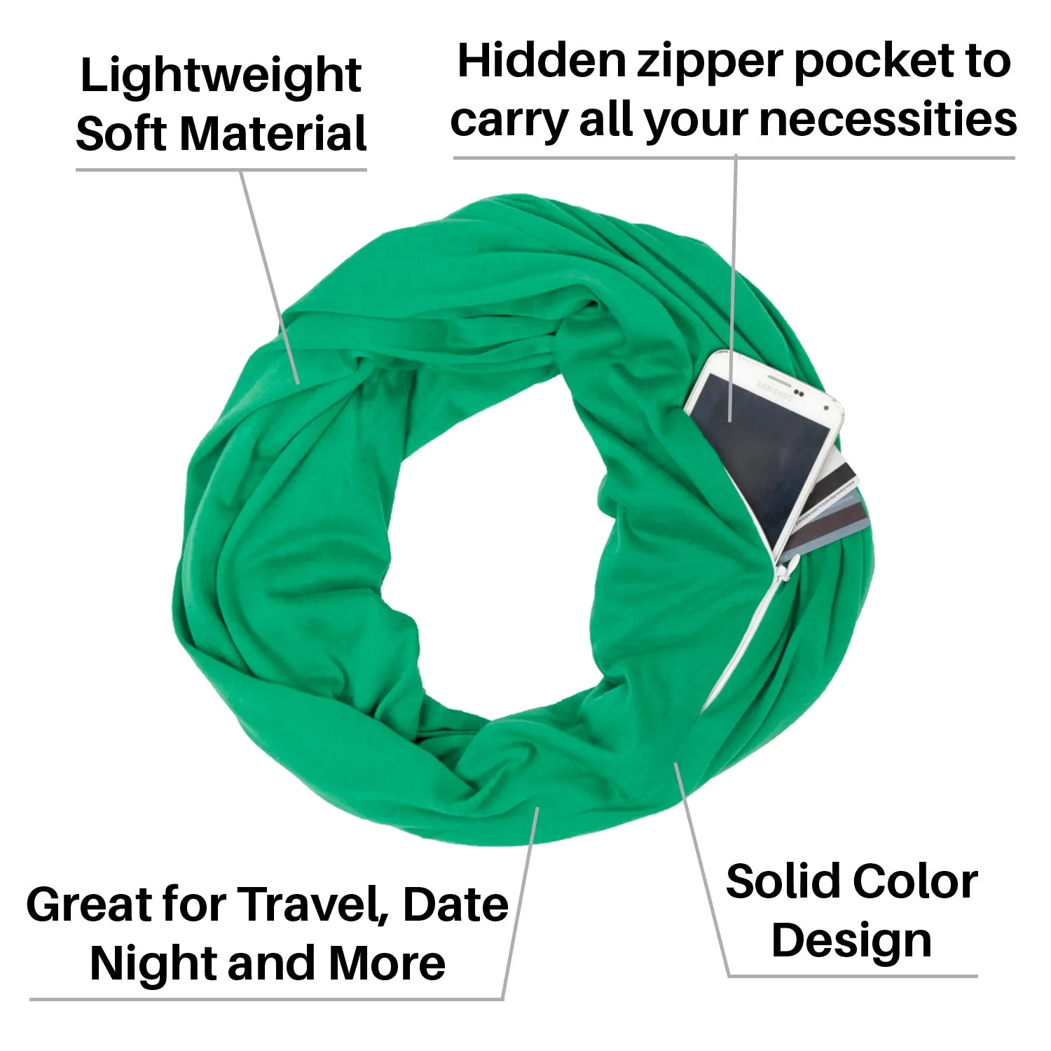 Pop Fashion Solid Color Infinity Scarf for Women with Zipper Pocket