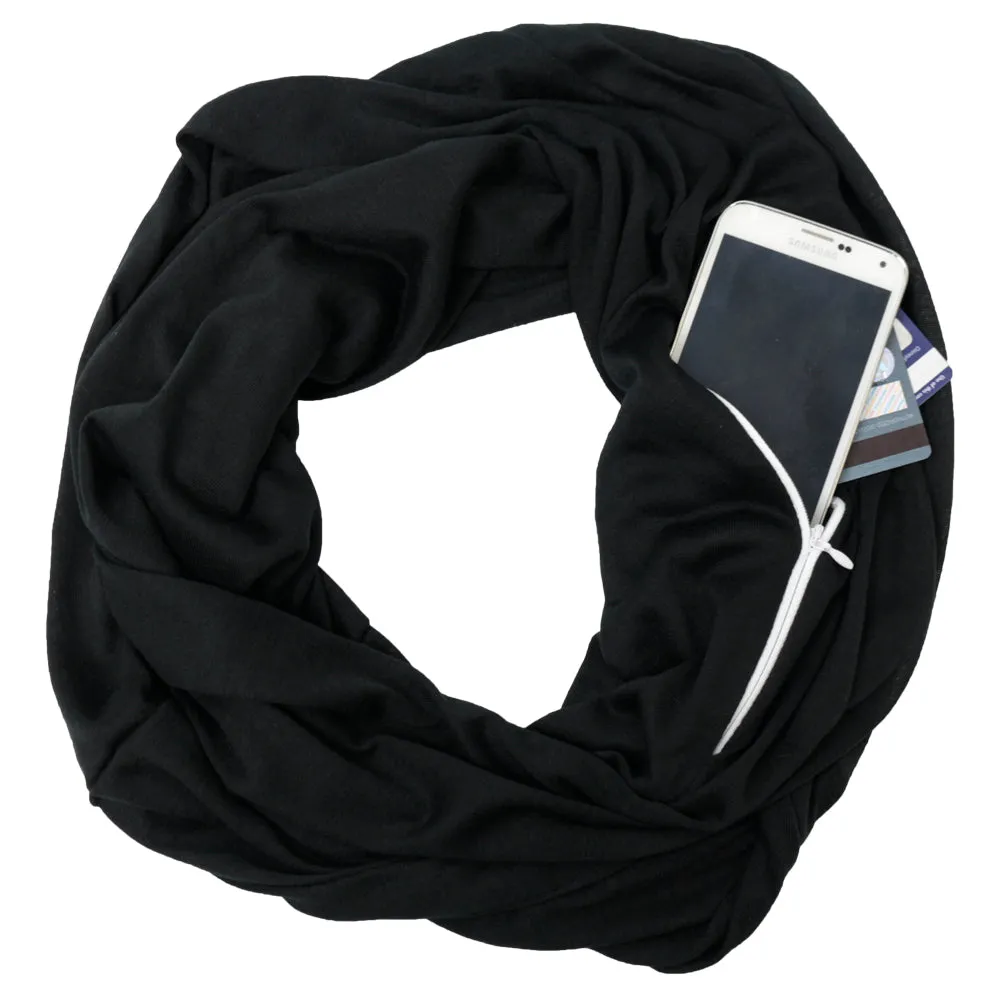 Pop Fashion Solid Color Infinity Scarf for Women with Zipper Pocket